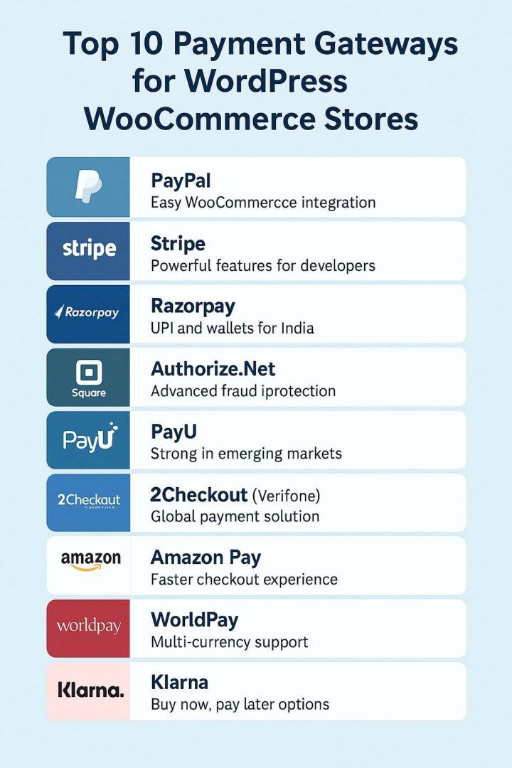 Top 10 Payment Gateways for WordPress WooCommerce Stores