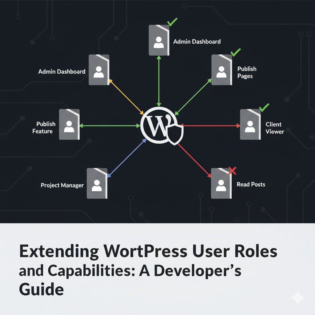 Stylized diagram of a lock and key mechanism demonstrating granular control over user permissions, representing WordPress custom user roles, capabilities, and access control.