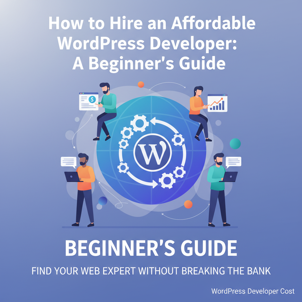 Create a professional featured image for a blog post titled "How to Hire an Affordable WordPress Dev