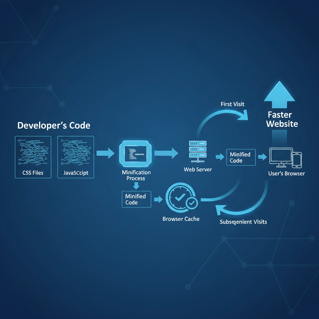 Diagram showing CSS/JavaScript minification and caching process