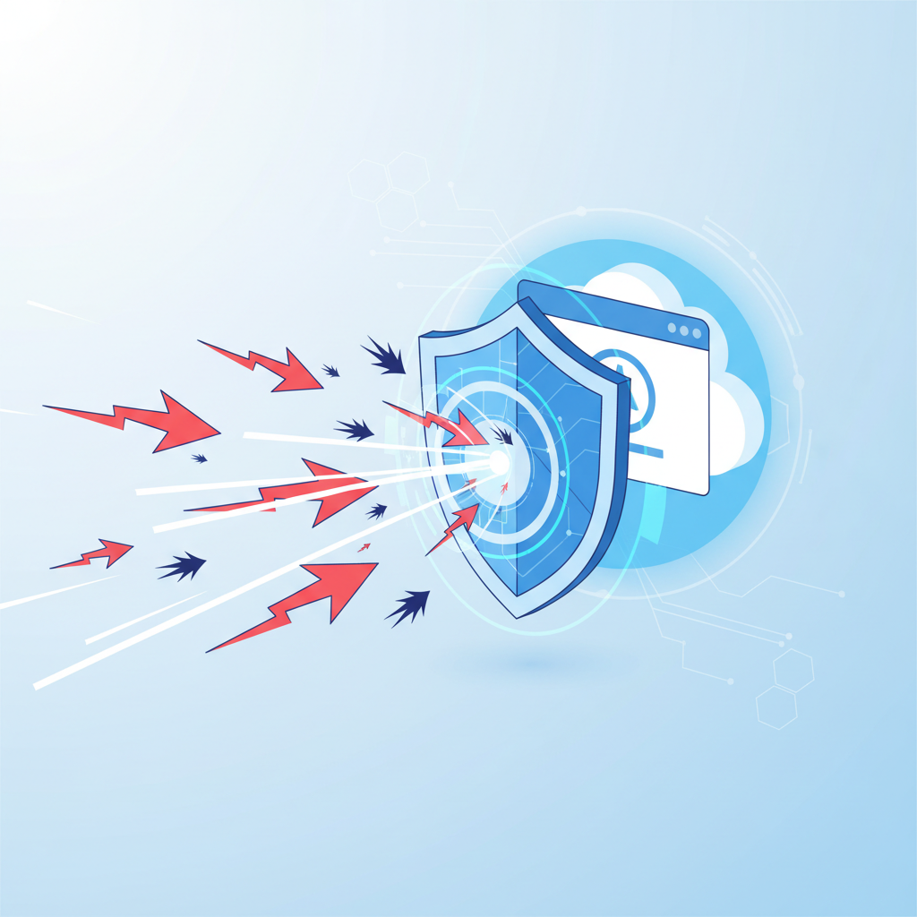 Illustration of a firewall protecting a website from threats